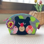 もこもこくまるんラウンドポーチ　ポーチ　アップリケ　くま　20cmファスナー　かわいい