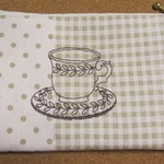 コーヒータイム刺繍(3)のぺったんこポーチ--ｍ019