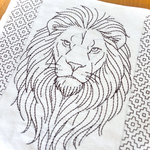 【刺し子用図案入り晒】ANIMALS『LION with KAKINOHANA』ライオンと柿の花