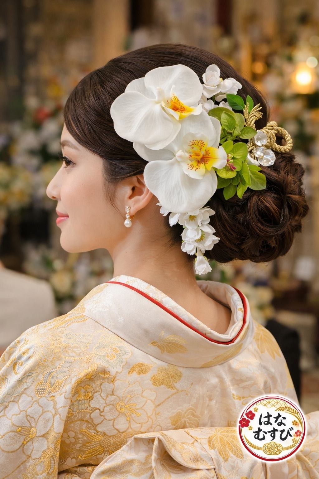 白い花に若葉を添えた、清らかな髪飾り.2