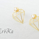 【14KGF】立体ダイヤモチーフのピアス