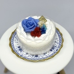 青のバラのホールケーキ　単品1個　ミニチュアケーキ　ミニチュアスイーツ　バラケーキ　ハンドメイド