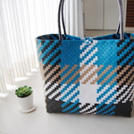 【ご予約品】寒色ブルーのチェック風トート（Ｌサイズ）