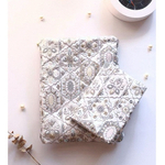 インド刺繍生地で仕立てた特別なブックポーチと文庫本カバー＜ホワイトシュガー＞／2点セット	