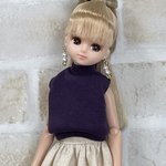 NO,617 リカちゃん服 　【単品】 定番　ノースリーブハイネック　さし色トップス　すみれ色　バイオレット　リアルクローズ