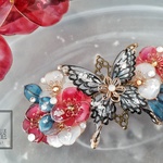 （B）雪の揚羽蝶と椿のバレッタ（hair ornaments of flower butterfly〜crimson and snow beauty〜）