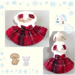 【新作】犬服  フリース／暖かいワンピース　タータンチェック耳付フード　送料無料　ttw01