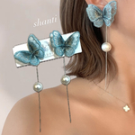 2way!ロングパール取り外し可能！結婚式や普段使いにも💕小ぶり立体バタフライaccessory🦋　ウェディングアクセサリー