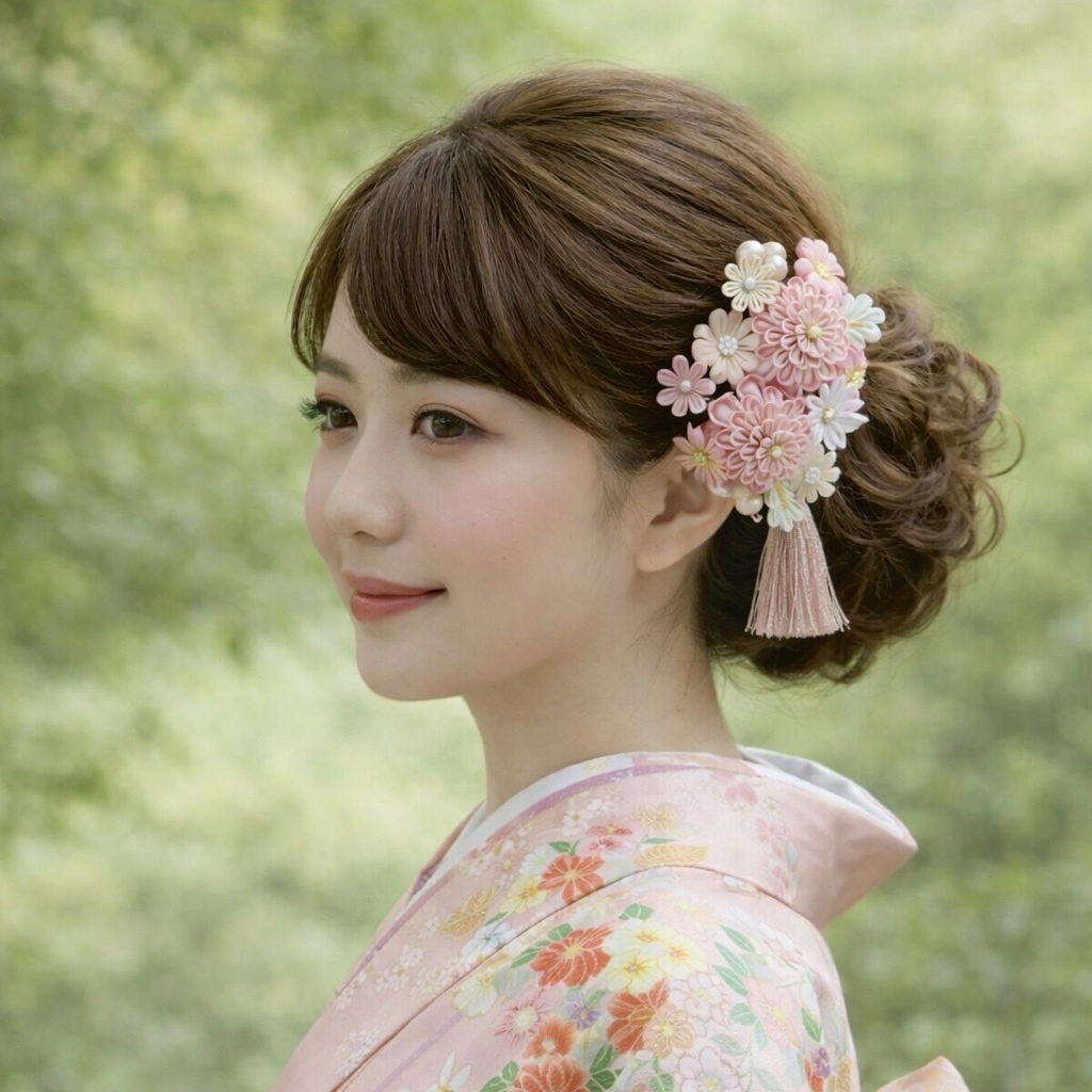 つまみ細工〈丸菊とひな菊の髪飾り〉 [振袖・色打掛・白無垢・成人式・和婚]