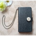 XPERIA Z3 XPERIA Z5 手帳型ケース　♥上品ブラック系♥　カード４枚収納可能　手帳型カバー　キラキラビジュー　エンボスレザーケース　スマホケース　★便利なチェーンストラップ付き★