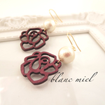 ウッド透かしローズのピアス