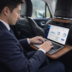【ウォールナット】後部座席用の車載デスク 移動できる書斎