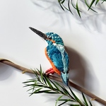 ★即納★煌めくコバルトブルーの宝石！カワセミ(オス)の刺繍ブローチ