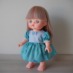 メルちゃんの服・リボン柄のブルーワンピ