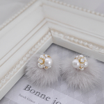 ◇ご予約商品◇コットンパールビジュー × ファーピアス ▷グレー