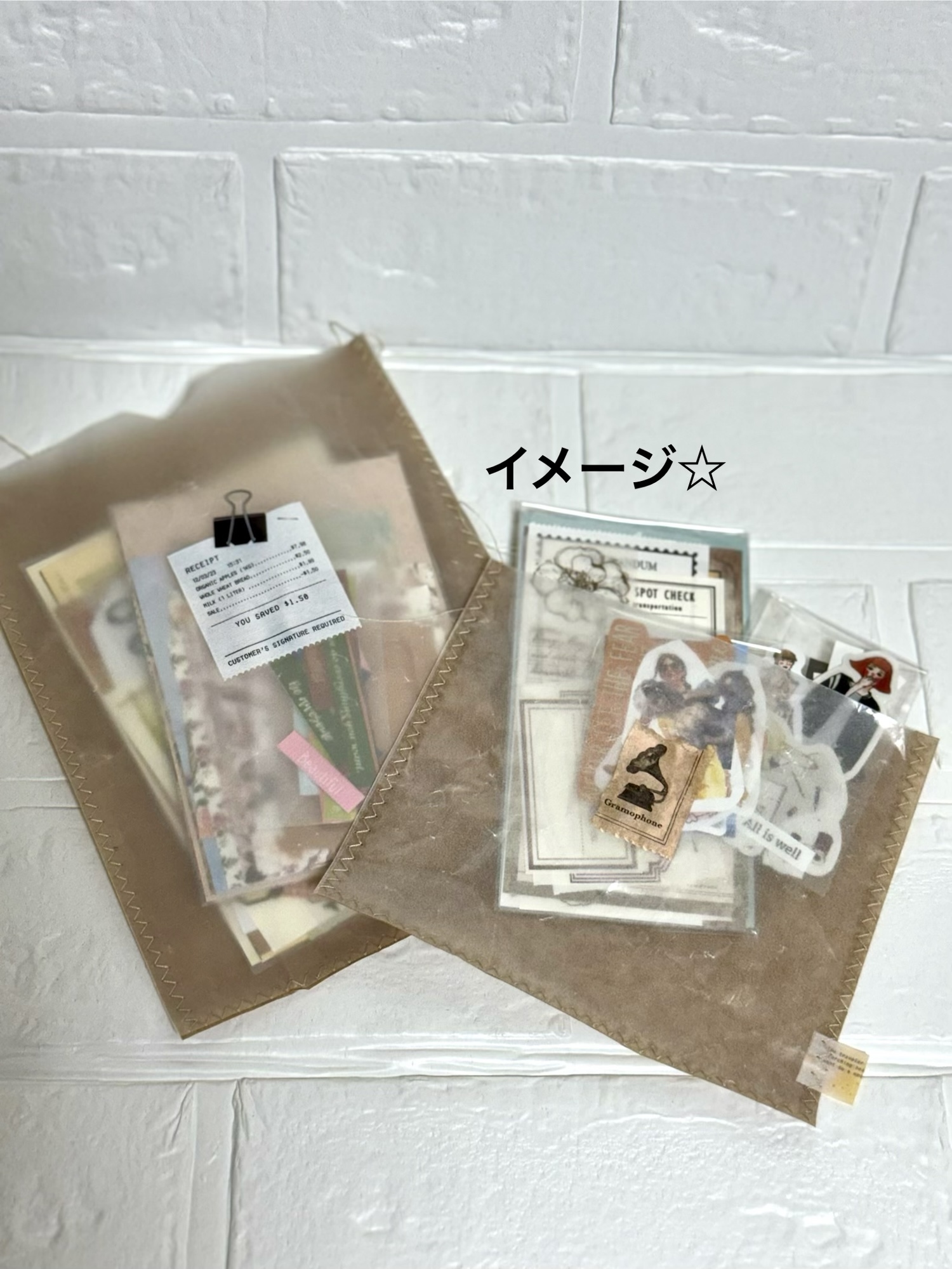 ファスナーポーチ おすそ分けファイル クラフトポーチ コラージュ素材