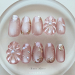 Rose Mist　ネイルチップ　マグネットネイル　ニュアンスネイル　ブライダル　ウェディング　結婚式　成人式　うるうる　ネイル　ぷっくり　ちゅるん　パール　春　振袖　卒業式　袴　入学式　バレンタイン