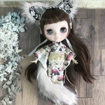 【再販】2739きのこ×着物コーデ ブライスさんの着物 着物 Blythe ブライス ネオブライス リカちゃん アウトフィット きつね　きのこ　猫