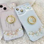 押し花 ⋆˙⟡パール ビジュー スマホリング ソケット 押し花スマホケース【ハイブリッドケース対応可】全機種対応