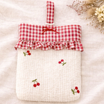 7【まとめ割引あり】上履き入れ　ヌビキルト　さくらんぼ刺繍　チェック　入園入学