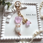 💜フロストハートとシャム猫ちゃんのキーホルダー🐱(パープル💜)チャーム付き/レジン/ねこ/ネコ/推し色