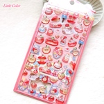 【立体シール】3D RELIEF STICKERS ネコ リンゴ レッド/ ぷっくり ぷくぷくシール 