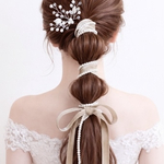 【 パール ＆ ベージュ　ベロア】ポニーフック ヘアアクセサリー