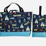 大きめ　昆虫博士に贈るレッスンバック第3弾　11号帆布水色切替　ループ　35×45