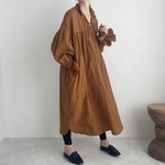 フリルネックキャンディースリーブリラックスドレス(cotton100%)(camel)