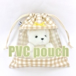 【匿名配送】PVC pouch＊窓付き巾着ポーチ　　ギンガムチェック　　ぬい活に◎　ぬいとおでかけ