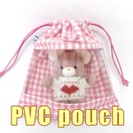 【匿名配送】PVC pouch＊窓付き巾着ポーチ　ギンガムチェック　ぬい活に◎　ぬいとおでかけ