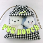 【匿名配送】PVC pouch＊窓付き巾着ポーチ　ギンガムチェック　ぬい活に◎　ぬいとおでかけ