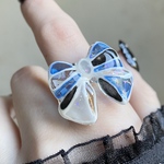 〜夢ガラスリボン💙🤍🖤リング〜