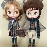 タータンチェックベアースーツ　トラッドグリーン系　　ブライスアウトフィット Blythe