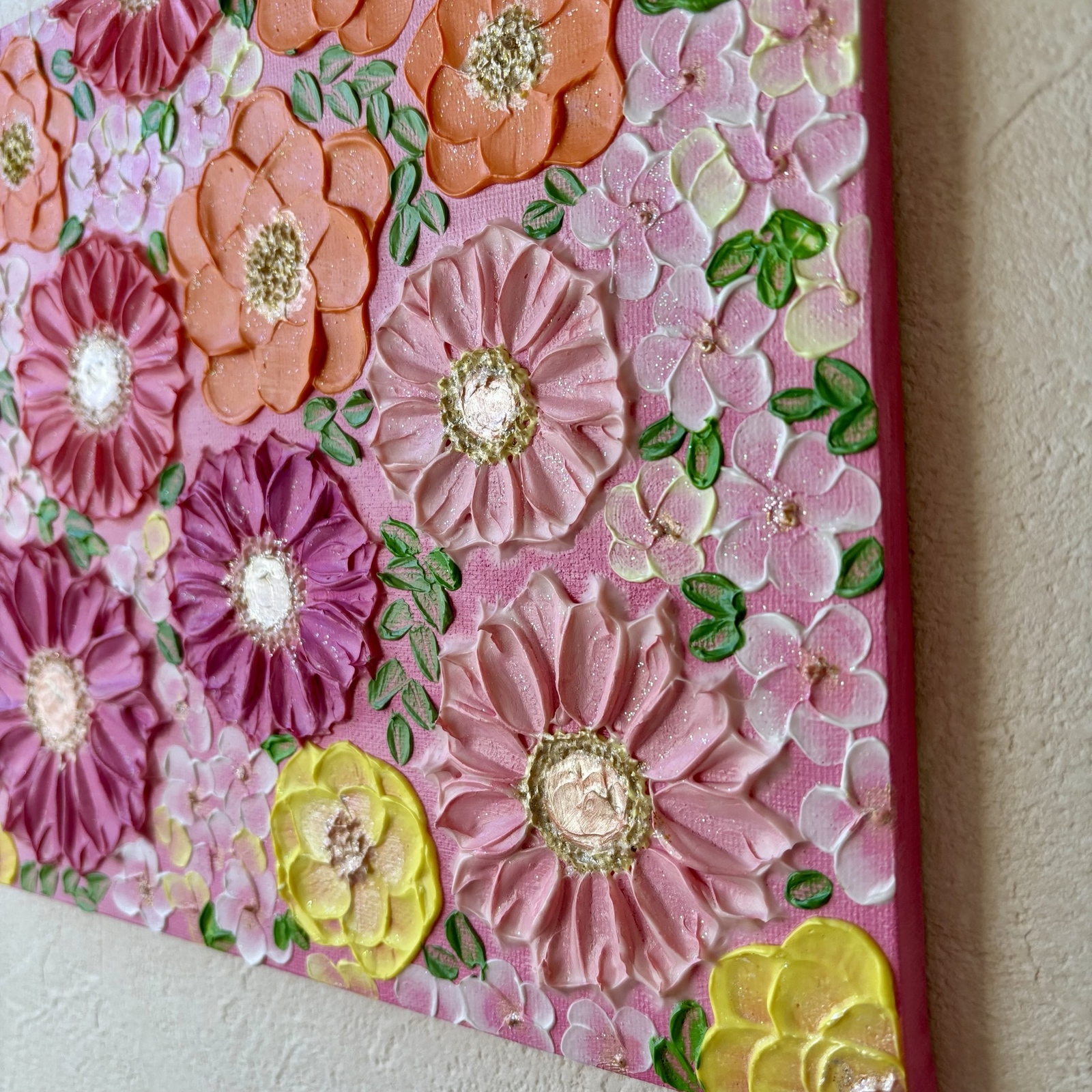 立体フラワーアート 原画 F3｜華やかに咲く花々 テクスチャーアート