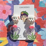 クリア チューリップ チャーム わんこ 犬 ヴィンテージ キッチュ レトロピアス ♦️ イヤリング フラワー 昭和レトロ レトロポップ 個性的 アクセサリー 古着 卒業式 