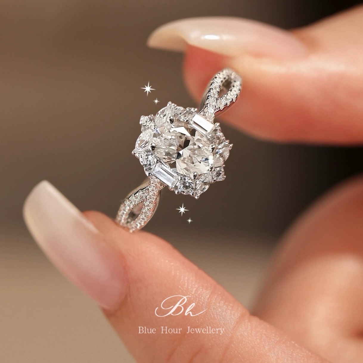 モアッサナイト Dカラー スクエア ヘイローリング 0.5ct/1ct/2ct