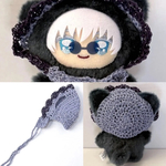 ハンドメイド ちみけも ボンネット フード ブルー 水色 パープル ぬい服
