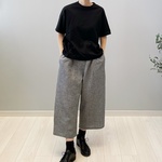 重ねても、これ一枚でも。使い方いろいろ半端丈ワイドパンツ。綿麻千鳥格子。モノトーン。フリーサイズ【即納】