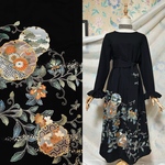 着物リメイク　MLサイズ　金彩駒刺繍　黒留袖ドレス＆リボンベルト　長袖フリル　ハンドメイド
