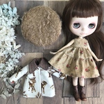 2745 ブライス さんのお洋服  おでかけコーデ コート　帽子 ワンピース  Blythe ブライス アウトフィット 洋服  レトロバンビ 花柄 アンティーク調