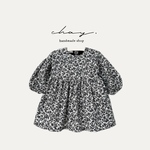 【size110】モノトーン小花柄コーデュロイワンピース