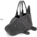 SIOCO✴︎8号帆布 ダークグレーボア・ドッグトートバッグ 《JOHNジョン》濃グレータイプ・動物立体バッグ 犬バッグ　dogBag ワンコ　犬　ファーバッグ　ファー素材　もこもこ　ウール100%