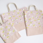 ミモザ×シマエナガ🌼入園入学３点セット【サイズ変更可】レッスンバッグ・上履き入れ・お着替え袋orナップサック【くすみピンク】