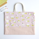 ミモザ×シマエナガ🌼レッスンバッグ【サイズ変更可】ピンク×ストライプ