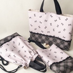 chibichoco78様専用　【入園入学3点セット】リボン柄×ミルクラテチェック｜上品で長く使える女の子の通園通学セット　ナップサックタイプ