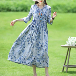 夏のワンピース、綿麻ワンピース、春夏ワンピース、綿麻ロング丈スカート、コットンリネンワンピース