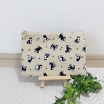 20センチ ファスナーポーチ 生成 ドビー織 黒柴 柴犬 × ベージュ 無地