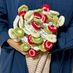【受注製作】【オーダーOK】いちごクレープマルチカバー かぎ編み ギフト スイーツ 花束ブランケット