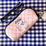 刺繍猫ちゃんキルティングメガネケースハートパール英字タグキーホルダー付